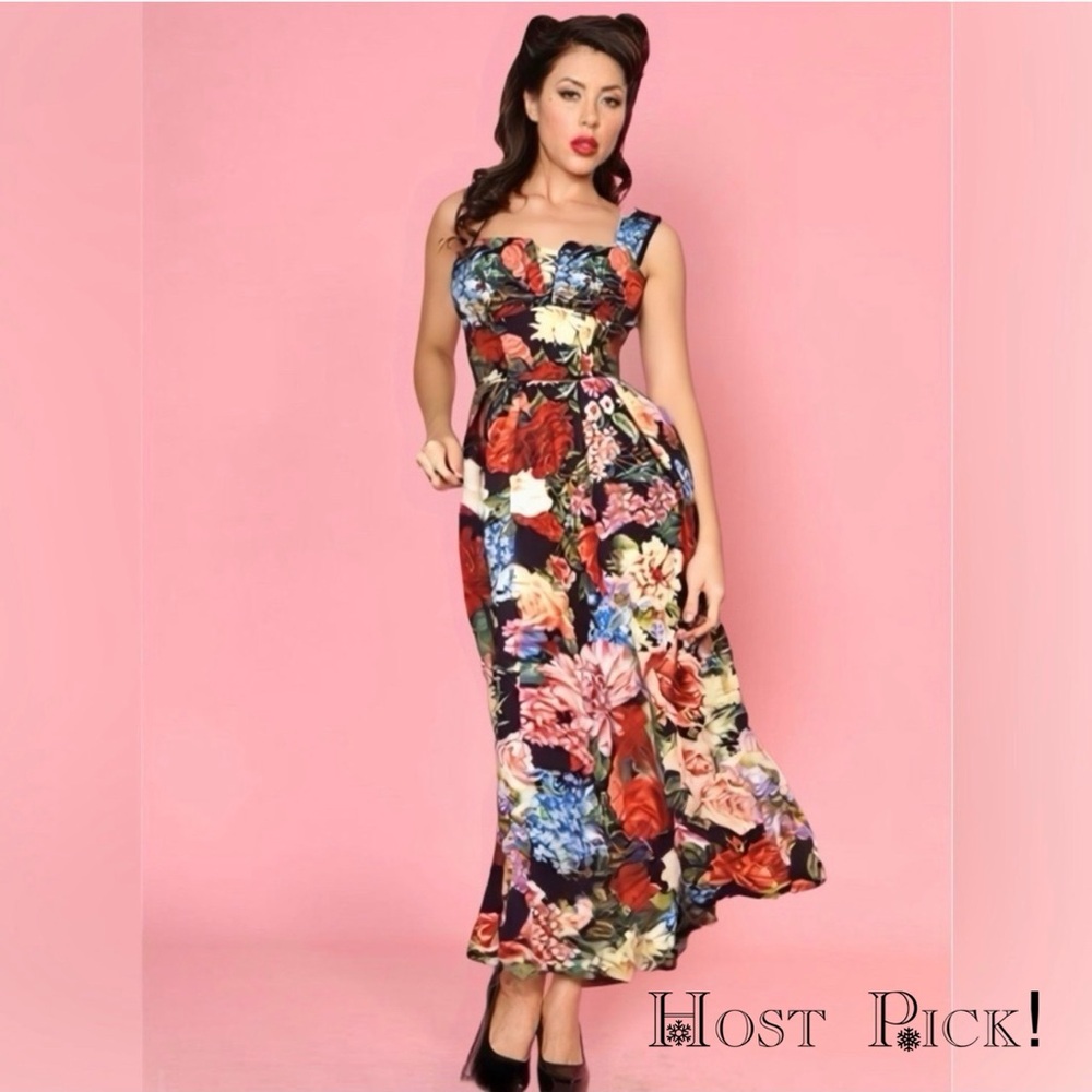 Vintage Palazzo Style Red Tank Top Swing Floral Print Midi Dress